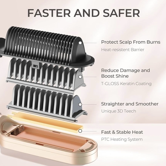 TYMO Hair Straightening Brush - Gold and Pink - Picture 4 of 5